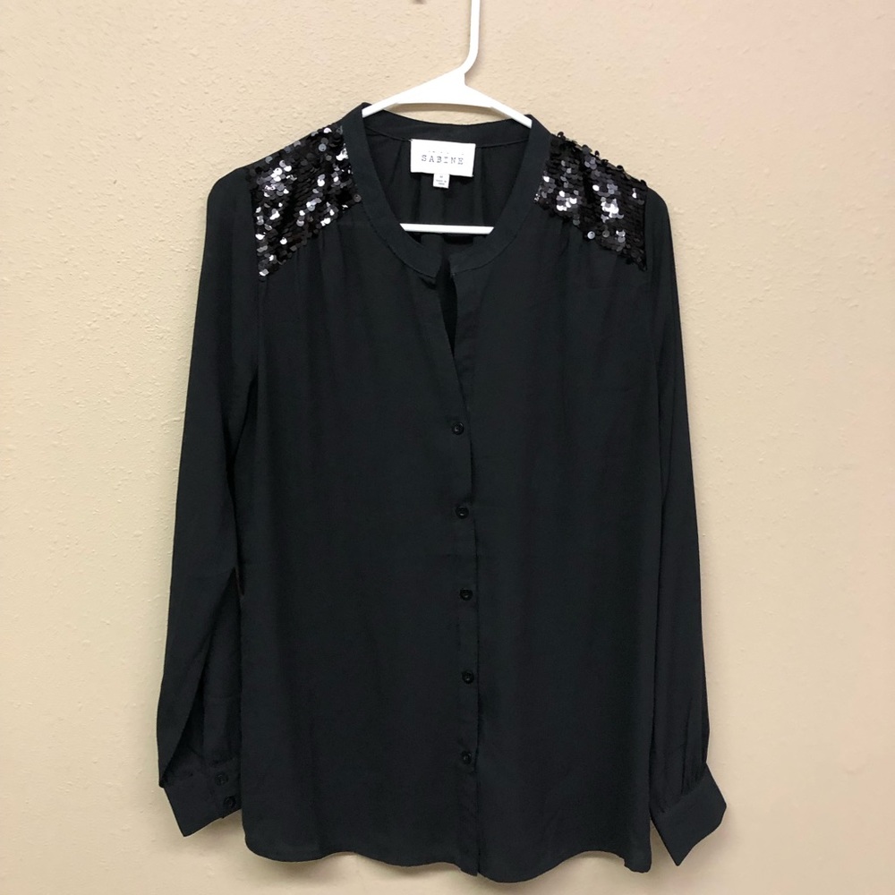 Sabine black blouse with sequin shoulders